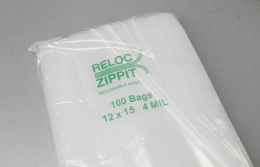 Reloc Zippit Bags 12x15 Clear 4 Mil Reclosable Bag 12"X15" Per Pack of 100