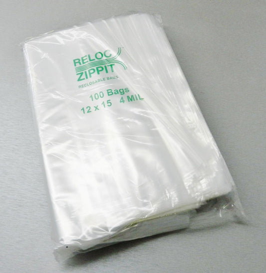 Reloc Zippit Bags 12x15 Clear 4 Mil Reclosable Bag 12"X15" Per Pack of 100